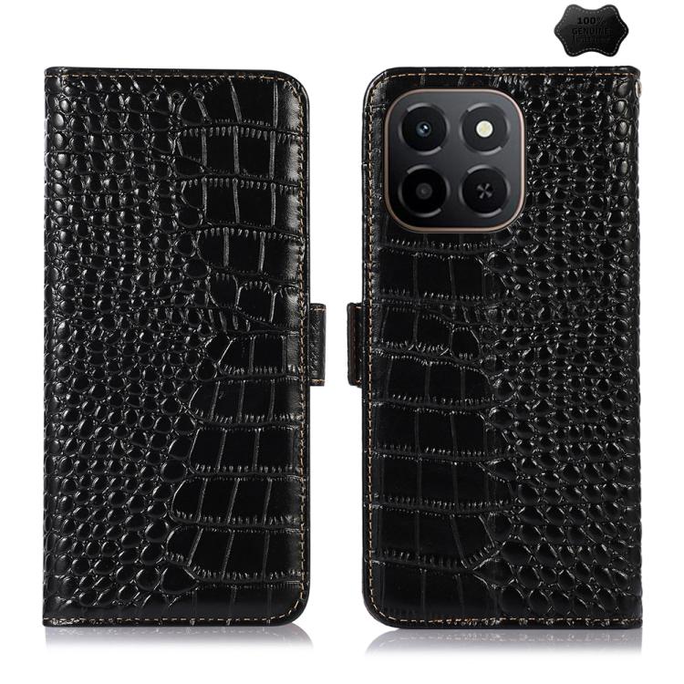 

For Honor X6c 4G Crocodile Top Layer Cowhide Leather Phone Case(Black)