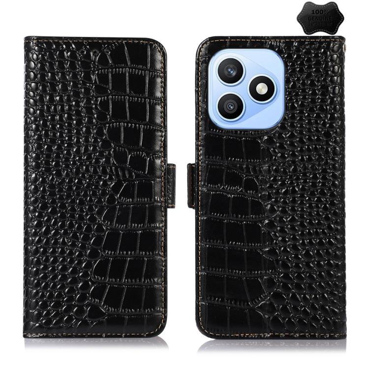 

For Honor X8d 4G Crocodile Top Layer Cowhide Leather Phone Case(Black)
