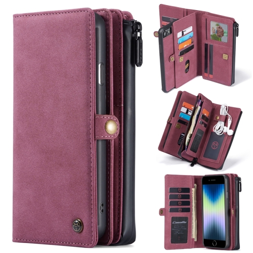 

For iPhone SE 2022 / SE 2020 / 8 / 7 CaseMe 018 Detachable Multi-functional Horizontal Flip Leather Case with Card Slot & Holder & Zipper Wallet & Photo Frame(Red)