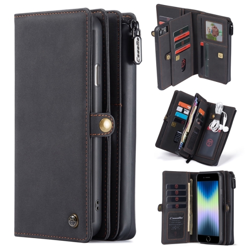 For iPhone SE 2022 / SE 2020 / 8 / 7 CaseMe 018 Detachable Multi-functional Horizontal Flip Leather Case, with Card Slot & Holder & Zipper Wallet & Photo Frame(Black)