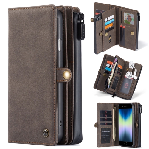 

For iPhone SE 2022 / SE 2020 / 8 / 7 CaseMe 018 Detachable Multi-functional Horizontal Flip Leather Case with Card Slot & Holder & Zipper Wallet & Photo Frame(Brown)