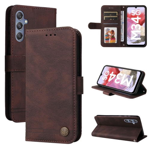 

For Samsung Galaxy M34 5G Skin Feel Life Tree Metal Button Leather Phone Case(Brown)