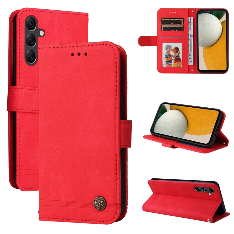 

For Samsung Galaxy A15 Skin Feel Life Tree Metal Button Leather Phone Case(Red)