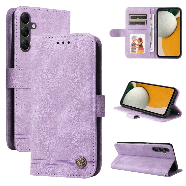 

For Samsung Galaxy A15 Skin Feel Life Tree Metal Button Leather Phone Case(Purple)