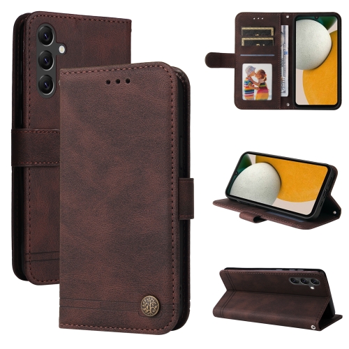 

For Samsung Galaxy A15 Skin Feel Life Tree Metal Button Leather Phone Case(Brown)