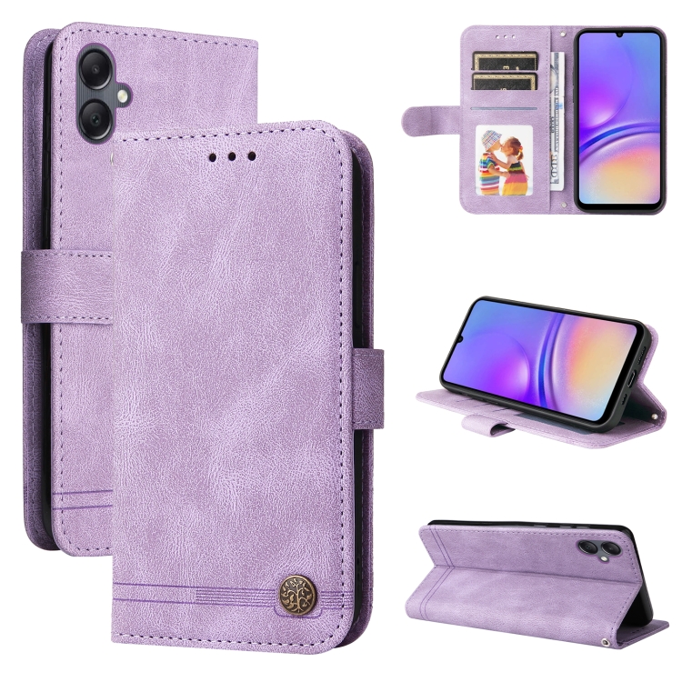 

For Samsung Galaxy A05 Skin Feel Life Tree Metal Button Leather Phone Case(Purple)