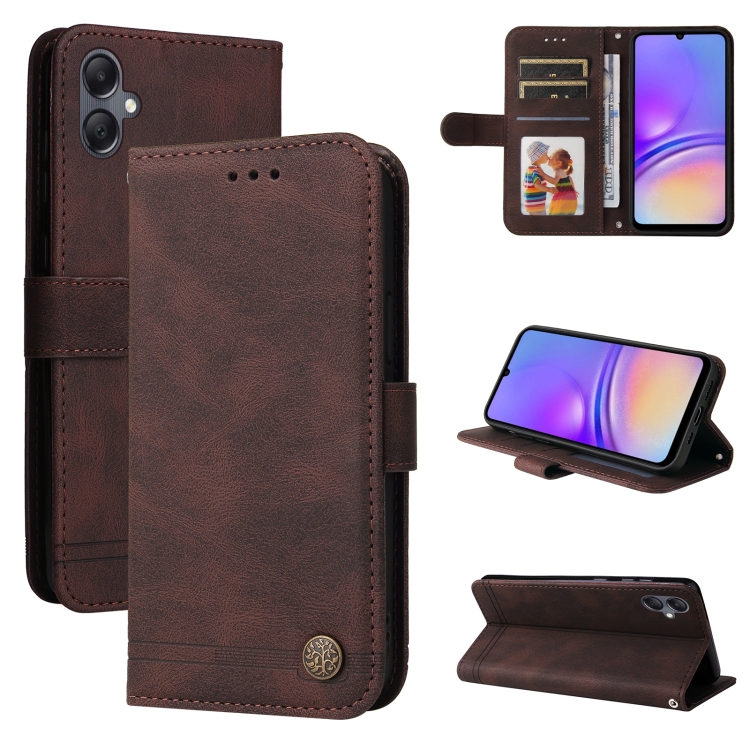 

For Samsung Galaxy A05 Skin Feel Life Tree Metal Button Leather Phone Case(Brown)