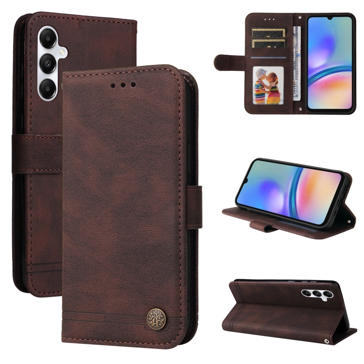 

For Samsung Galaxy A05s Skin Feel Life Tree Metal Button Leather Phone Case(Brown)