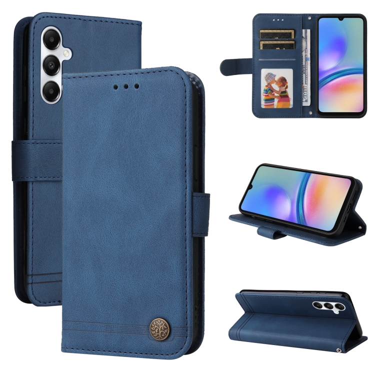 

For Samsung Galaxy A05s Skin Feel Life Tree Metal Button Leather Phone Case(Blue)