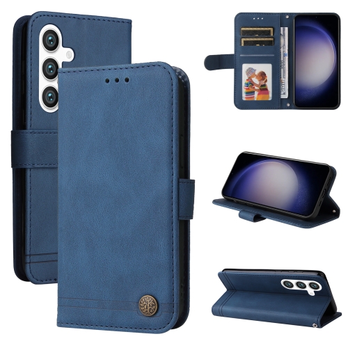 

For Samsung Galaxy S24 Skin Feel Life Tree Metal Button Leather Phone Case(Blue)