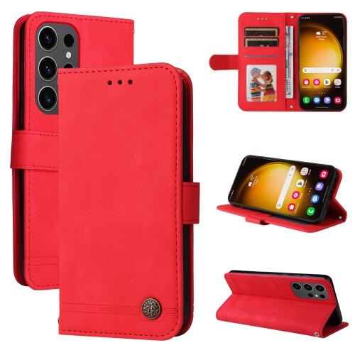 

For Samsung Galaxy S24 Ultra Skin Feel Life Tree Metal Button Leather Phone Case(Red)