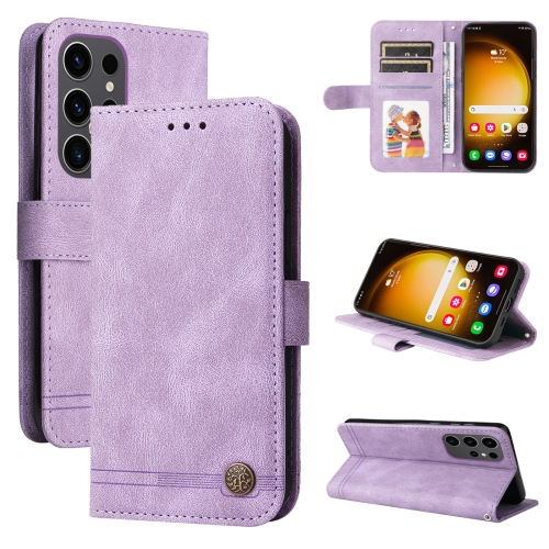 

For Samsung Galaxy S24 Ultra Skin Feel Life Tree Metal Button Leather Phone Case(Purple)