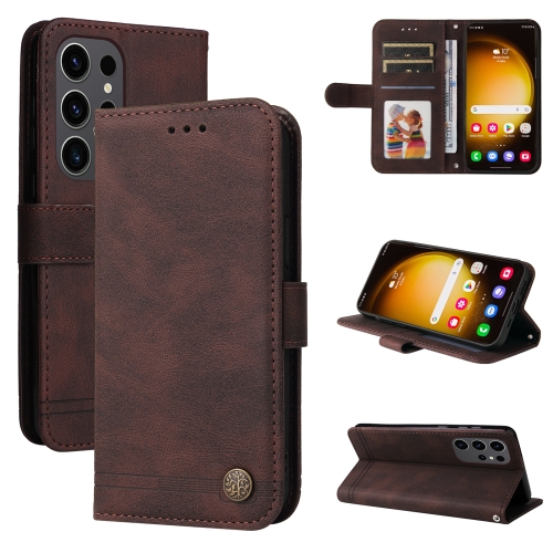 

For Samsung Galaxy S24 Ultra Skin Feel Life Tree Metal Button Leather Phone Case(Brown)