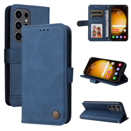 For Samsung Galaxy S24 Ultra Skin Feel Life Tree Metal Button Leather Phone Case(Blue) esschert design tree bench metal