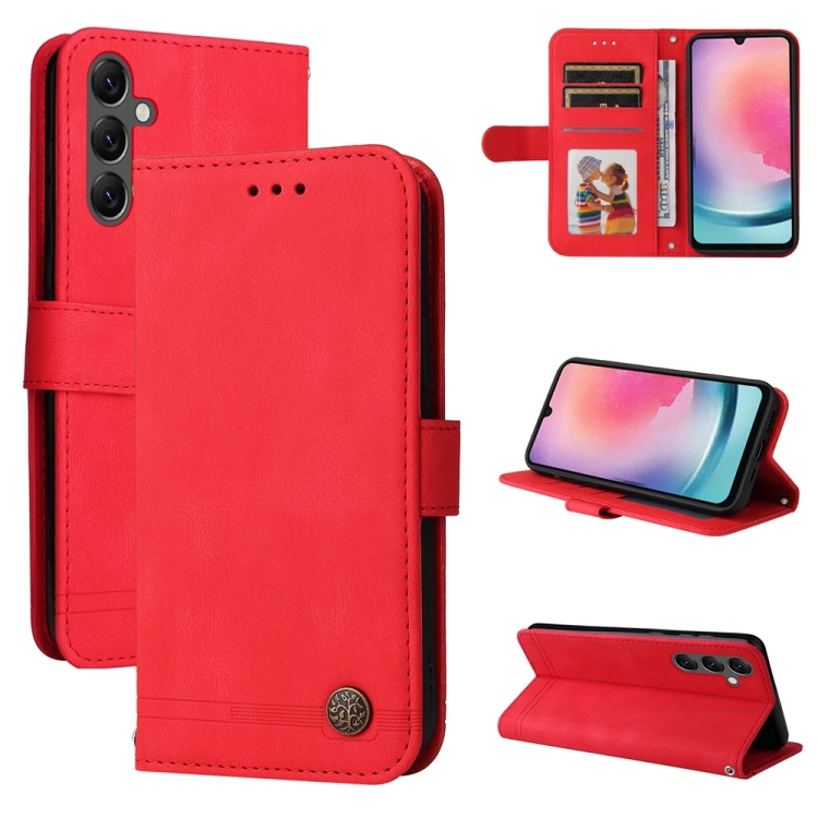 

For Samsung Galaxy A25 5G Global Skin Feel Life Tree Metal Button Leather Phone Case(Red)