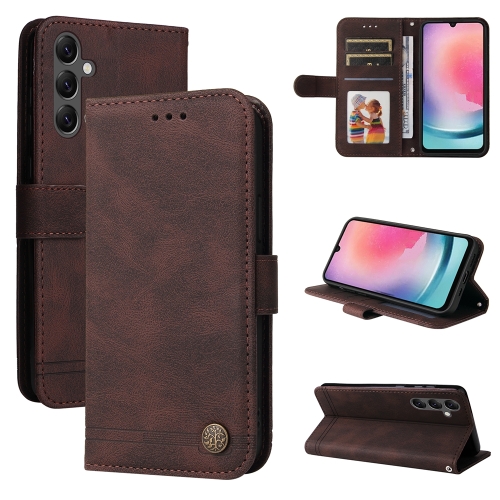 

For Samsung Galaxy A25 5G Global Skin Feel Life Tree Metal Button Leather Phone Case(Brown)