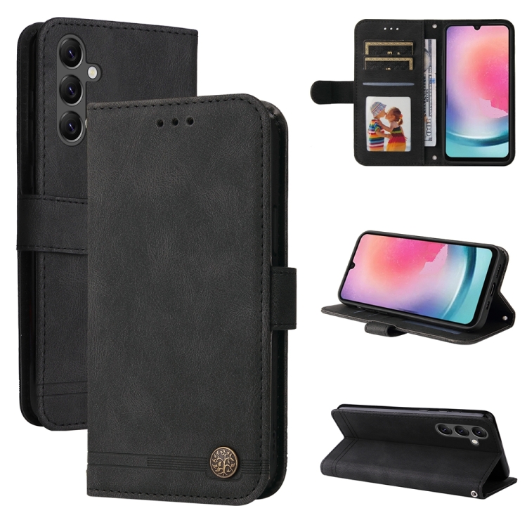 

For Samsung Galaxy A25 5G Global Skin Feel Life Tree Metal Button Leather Phone Case(Black)