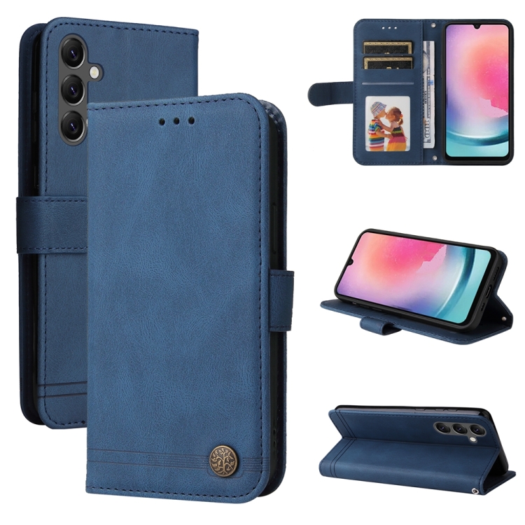 

For Samsung Galaxy A25 5G Global Skin Feel Life Tree Metal Button Leather Phone Case(Blue)