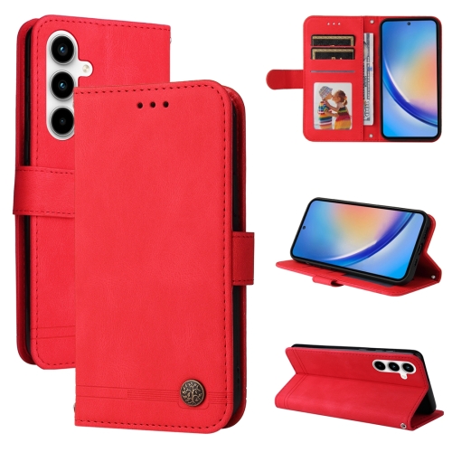 

For Samsung Galaxy A35 Skin Feel Life Tree Metal Button Leather Phone Case(Red)