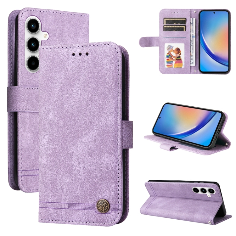 

For Samsung Galaxy A35 Skin Feel Life Tree Metal Button Leather Phone Case(Purple)