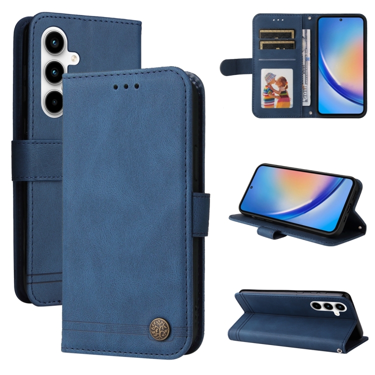 

For Samsung Galaxy A35 Skin Feel Life Tree Metal Button Leather Phone Case(Blue)