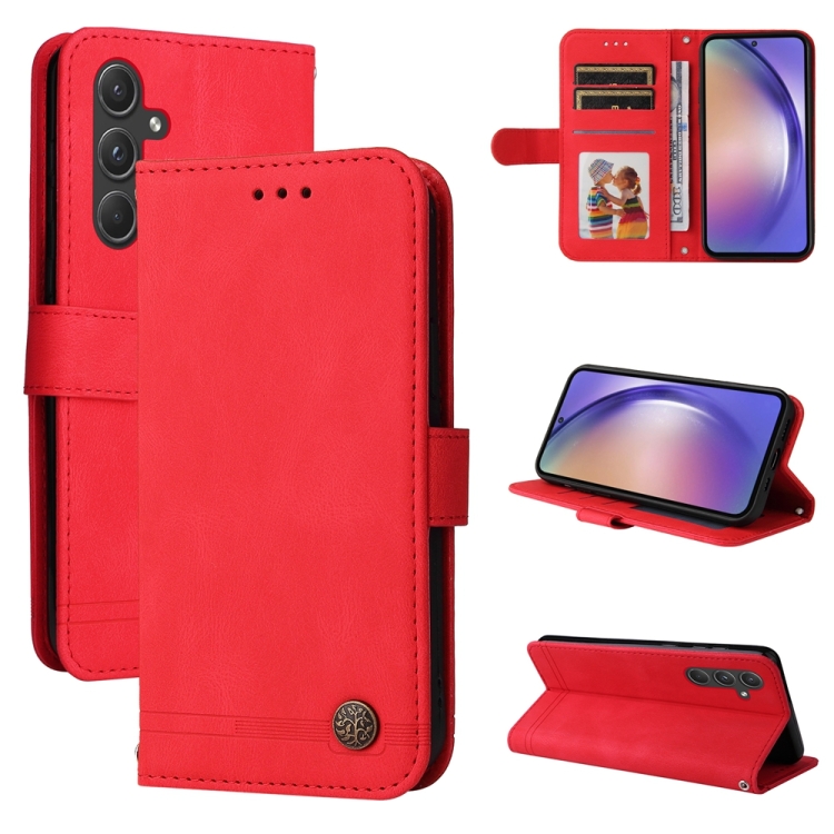 

For Samsung Galaxy A55 Skin Feel Life Tree Metal Button Leather Phone Case(Red)