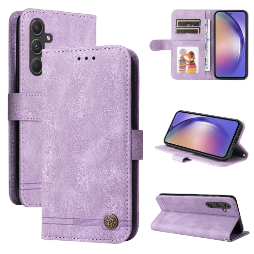 

For Samsung Galaxy A55 Skin Feel Life Tree Metal Button Leather Phone Case(Purple)