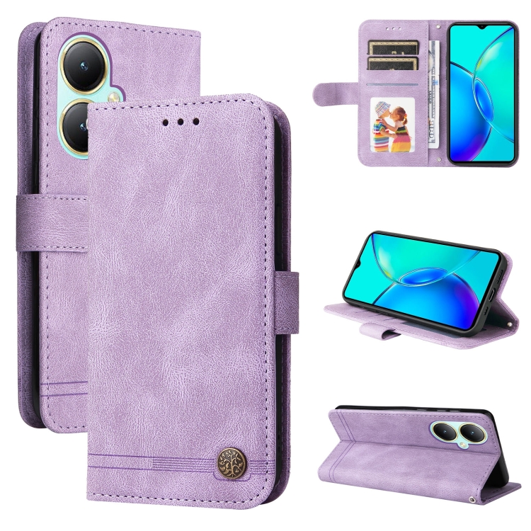 

For vivo Y35+ Skin Feel Life Tree Metal Button Leather Phone Case(Purple)