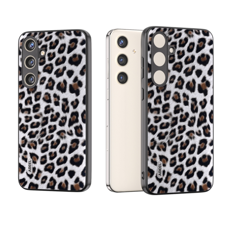 

For Samsung Galaxy S24+ 5G ABEEL Black Edge Leopard Phone Case(Silver Leopard)