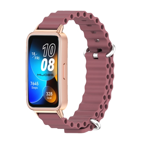 

For Huawei Band 8 Mijobs Marine Silicone Breathable Watch Band(Wine Red+Rose Gold)