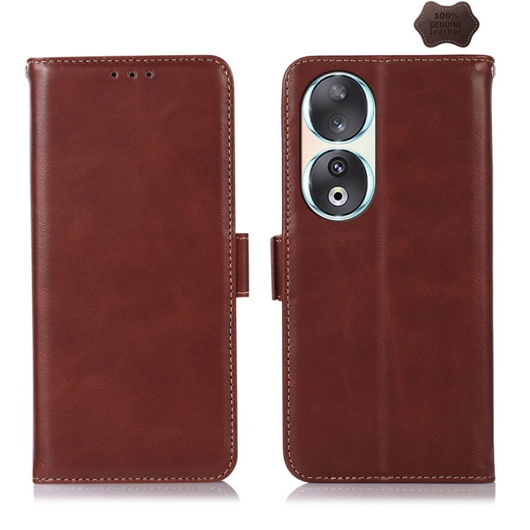 

For Honor 90 Crazy Horse Top Layer Cowhide Leather Phone Case(Brown)
