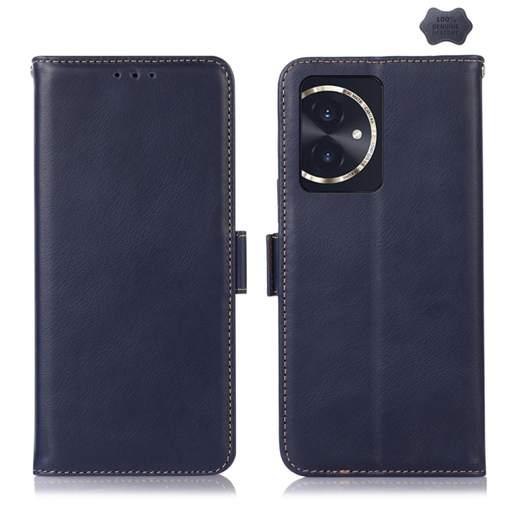 

For Honor 100 Crazy Horse Top Layer Cowhide Leather Phone Case(Blue)