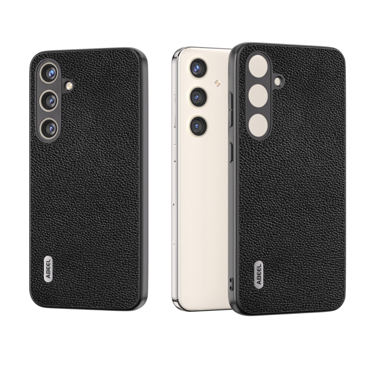 

For Samsung Galaxy S24+ 5G ABEEL Black Edge Genuine Leather Mino Phone Case(Black)