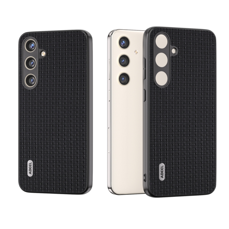 

For Samsung Galaxy S24+ 5G ABEEL Genuine Leather Luxury Black Edge Phone Case(Black)