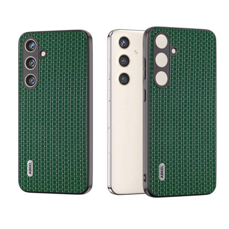 

For Samsung Galaxy S24+ 5G ABEEL Genuine Leather Luxury Black Edge Phone Case(Night Green)