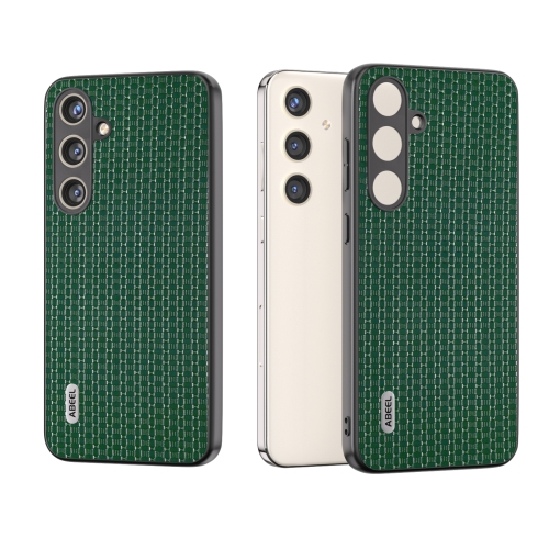 

For Samsung Galaxy S24 5G ABEEL Genuine Leather Luxury Black Edge Phone Case(Night Green)