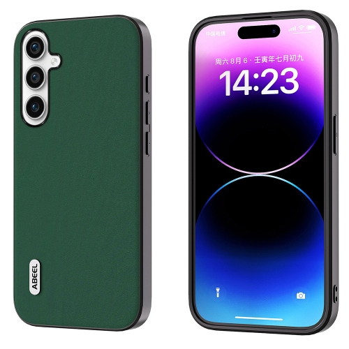 

For Samsung Galaxy S23 FE 5G ABEEL Genuine Leather Silky Soft Black Edge Phone Case(Green)