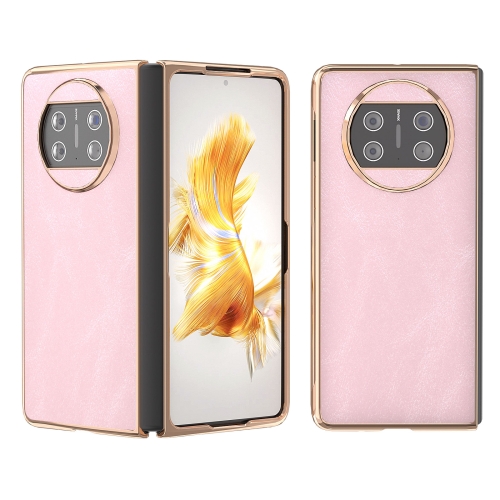 

For Huawei Mate X3 Nano Plating Cowhide Texture PU Phone Case(Pink)