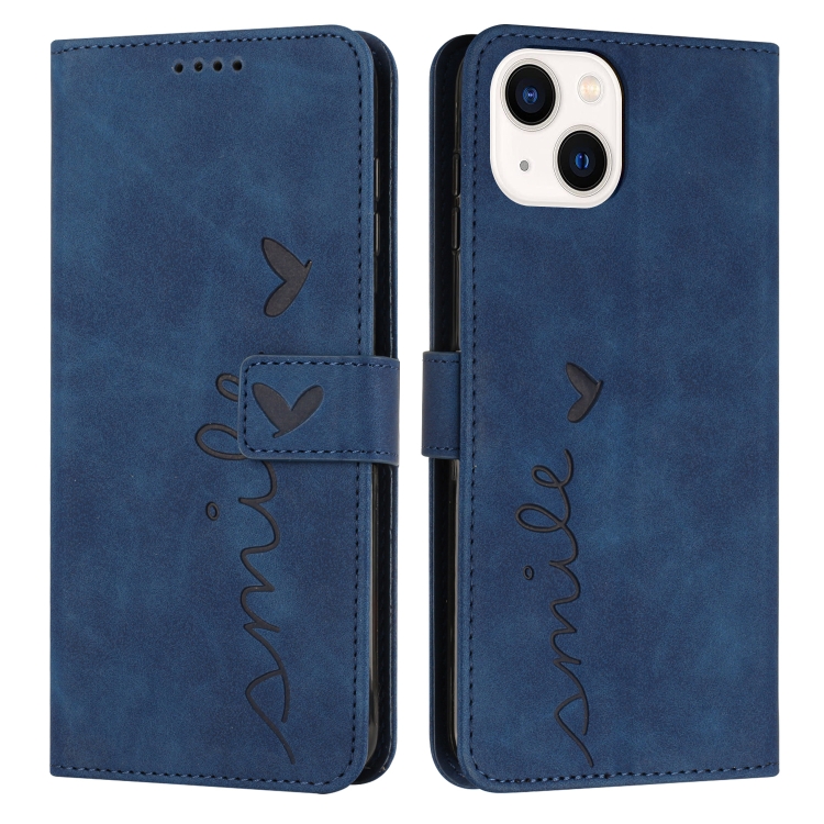 

For iPhone 15 Plus Skin Feel Heart Pattern Leather Phone Case(Blue)