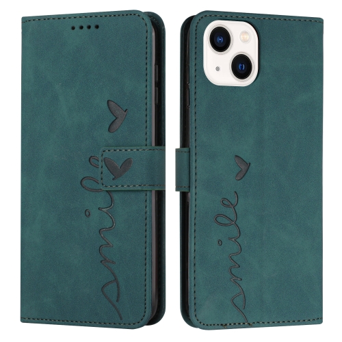 

For iPhone 15 Skin Feel Heart Pattern Leather Phone Case(Green)