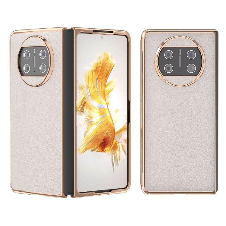 

For Huawei Mate X3 Nano Plating Genuine Leather Wave Series Phone Case(Grey)