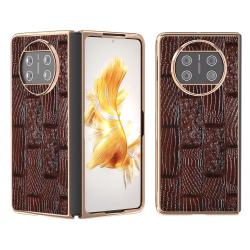 

For Huawei Mate X3 Nano Plating Genuine Leather Mahjong Texture Phone Case(Brown)