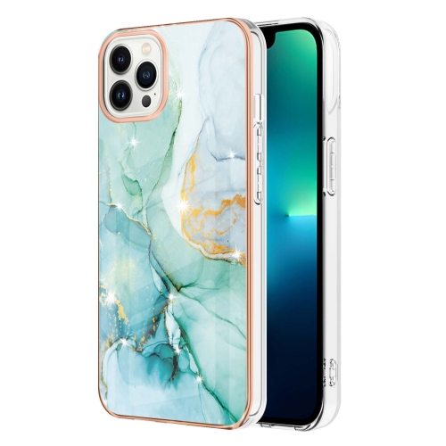 

For iPhone 16 Pro Electroplating Marble Pattern Dual-side IMD TPU Shockproof Phone Case (Green 003)