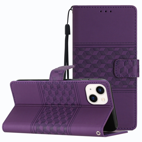 

For iPhone 15 Plus Diamond Embossed Skin Feel Leather Phone Case(Purple)