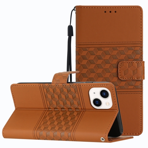 

For iPhone 15 Diamond Embossed Skin Feel Leather Phone Case(Brown)