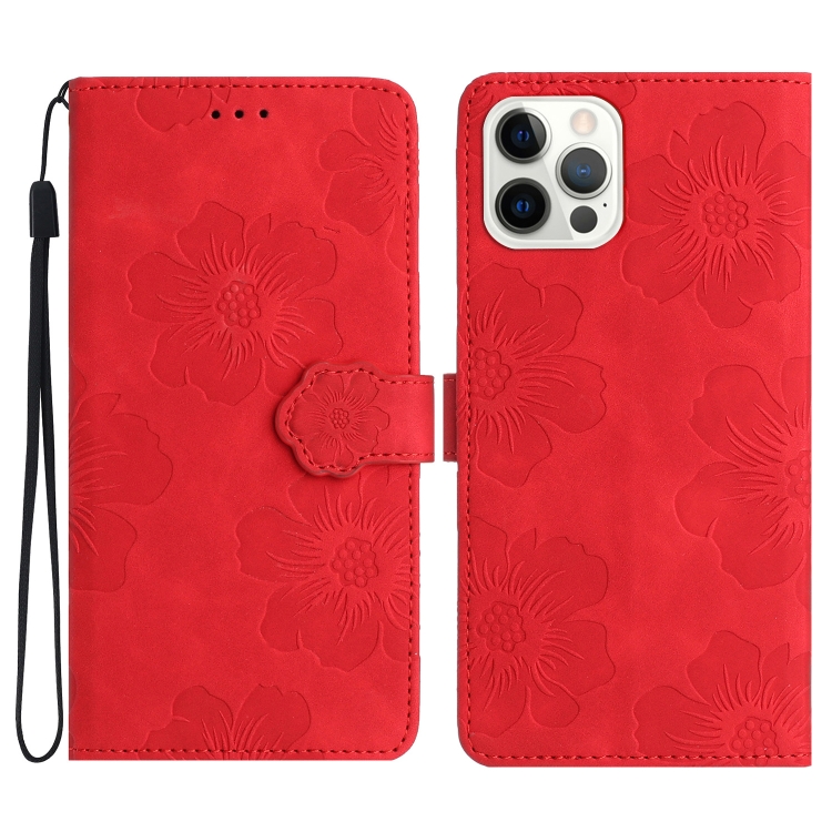 

For iPhone 15 Pro Flower Embossing Pattern Leather Phone Case(Red)