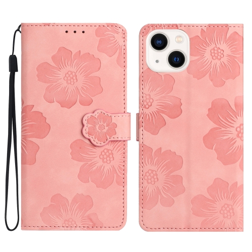 

For iPhone 14 Flower Embossing Pattern Leather Phone Case(Pink)