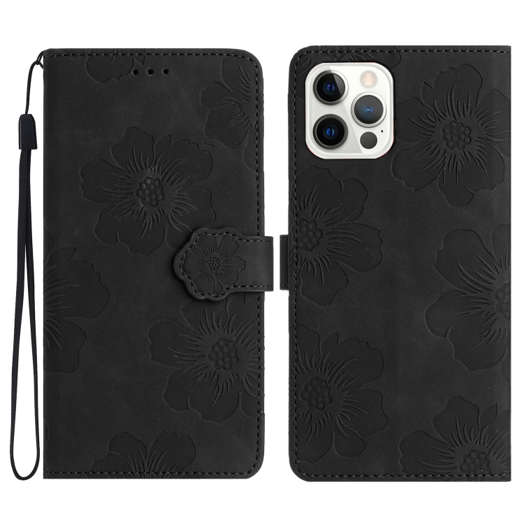 

For iPhone 14 Pro Flower Embossing Pattern Leather Phone Case(Black)