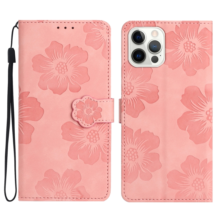 

For iPhone 13 Pro Flower Embossing Pattern Leather Phone Case(Pink)