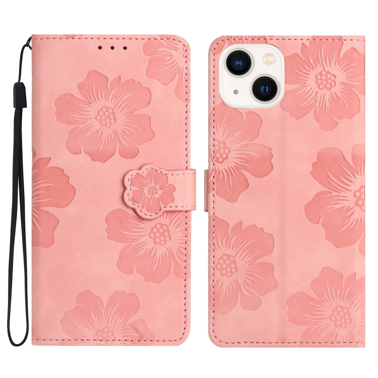 

For iPhone 13 Flower Embossing Pattern Leather Phone Case(Pink)